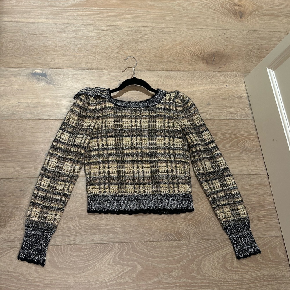 Loveshackfancy Chantria Tweed Boucle cropped cardigan with Black and gold - Picture 6 of 10